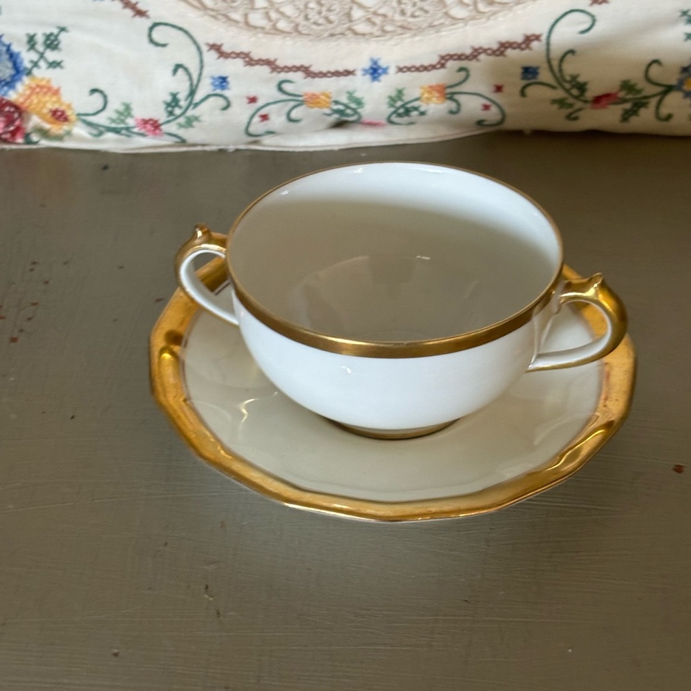 Cauldon Gold-Trimmed soup cup  and Saucer